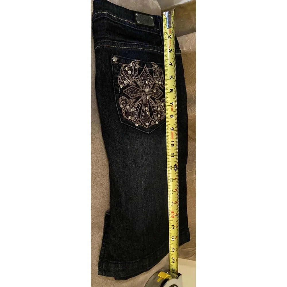 Earl Jean Denim Mini Skirt Bling Cross Dark Wash Country Festival Women's Sz 8